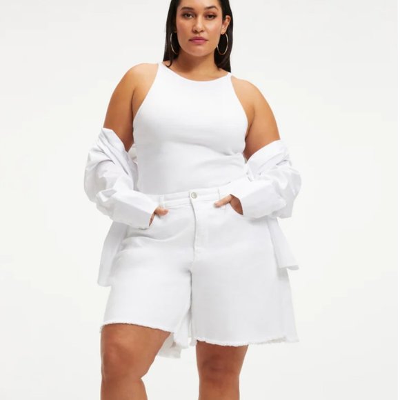 NWOT Good American 90s Icon Bermuda Shorts White raw hem denim US22 - Picture 5 of 14